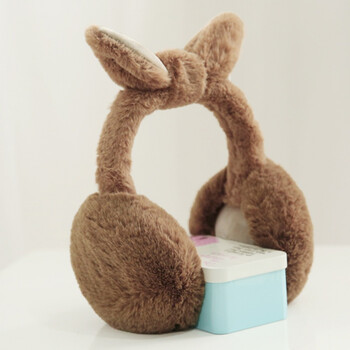 新款韩版时尚萌兔耳护女冬季毛绒耳暖可爱学生简约清新潮 棕色