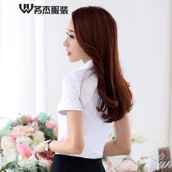 务杰 2016职业装衬衫女夏女装新款衬衣韩版修身OL职业女衬衫夏装工作服 白色单件+黑色西裙 XL