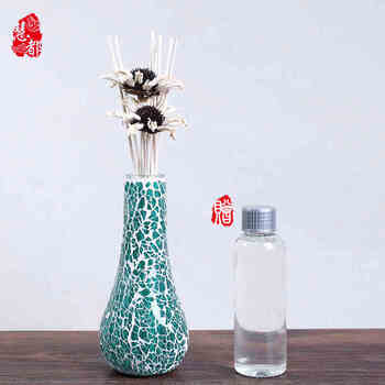 包邮典雅马赛克瓶熏香礼盒 干花藤条无火香薰120ml精油套装 创意礼品 绿色瓶-马鞭草&无花果