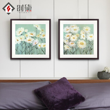 时黛 田园客厅装饰画 沙发背景墙画有框画 卧室壁画餐厅挂画 花卉 白盏齐放SD002 6折 原木纹色框B画芯60*60