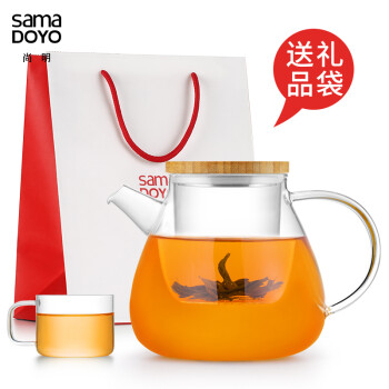 尚明（samaDOYO） 尚明大容量加厚耐热花茶养生壶组合过滤泡茶壶过滤茶具套装 居家办公送礼佳品 S095 弧形手把900ML+6小杯