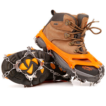 户外冰爪 雪爪雪地攀岩登山鞋钉链防滑鞋套 11齿不锈冰抓 1811 橙色m