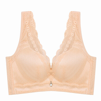 新款文胸无钢圈聚拢女士内衣小胸厚镂空性感蕾丝夏季透气 肤色 75c