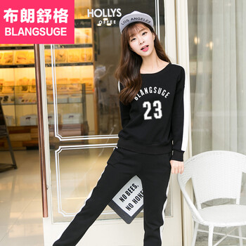 布朗舒格 2016早秋新款运动服学生时尚休闲运动套装女春秋长袖卫衣两件套潮TZ027 套装 白衣灰裤 L