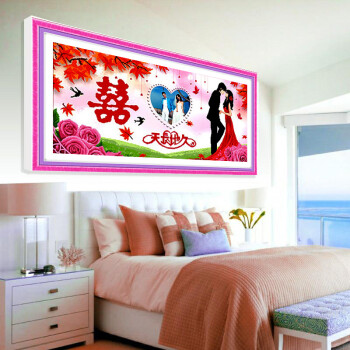 
                                                            千思梦妍 钻石十字绣钻石绣满钻新款天长地久结婚卧室钻石画相片点贴钻画 满钻(枫叶版)喜80*40CM 1                
