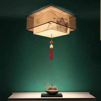 现代中式主卧室吸顶灯 古客厅复古中国风方形书房间手绘led灯具 60*