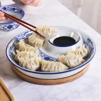 家用陶瓷分格圆形盘子 圆形小号饺子盘