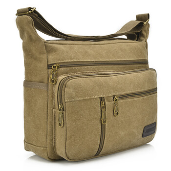 男女休闲斜挎包韩版帆布包单肩包男包 户外多功能旅行包潮 卡其色