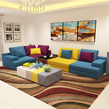 客厅转角组合沙发 简约彩色沙发 颜色如图 组合一:单扶单人 无扶手