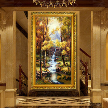 
                                        添画（TIANHUA） 添画 简欧竖款风景画纯手绘油画 玄关山水风景挂画 走廊墙壁画 宫殿金框 100*200CM                