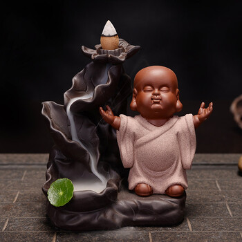 紫砂禅意小和尚茶宠茶具配件家用流烟香炉 茶桌装饰摆件 感恩—细水长