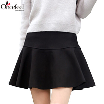 Oncefeel 高腰百褶A字伞裙子短裙春秋冬防走光半身裙裤太空棉裙裤蓬蓬裙 黑色 M(2.1尺-2.2尺)