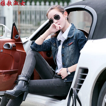 
                                        雅歌淑女 2015秋冬新款韩版牛仔短外套修身显瘦大码翻领长袖休闲牛仔小西装夹克上衣女 C款 M                