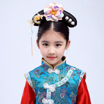 六一儿童演出服格格服装 清朝古装女童满族旗服 古代宫女表演服 旗头