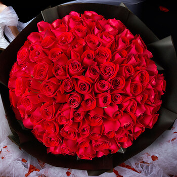 欧曼鲜花速递同程送花99朵香槟红玫瑰花束礼盒送女友爱人表白纪念北京