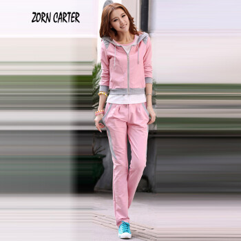 ZORNCARTER2015春秋装韩版时尚休闲三件套装运动服长袖卫衣外套长裤3060 粉红色 M