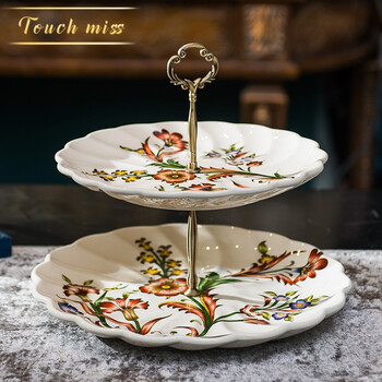 touch miss 欧式双层果盘客厅茶几餐厅软装摆件创意陶瓷蛋糕盘装饰