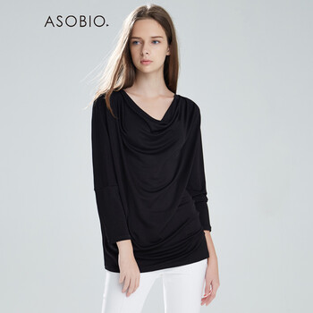 ASOBIO 新款女装 时尚街头荡领纯色蝙蝠袖上衣4532122826 黑色/999 155/80A/XS