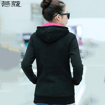 荟蔻卫衣女2015秋冬新品加绒棉料 红色共七色S-XXL连帽 学生装 短外套5678 黑色 XL