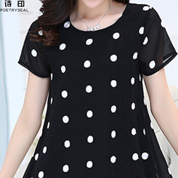 诗印2015女装新款春夏时尚气质宽松雪纺衫短袖 黑色 XXXXL