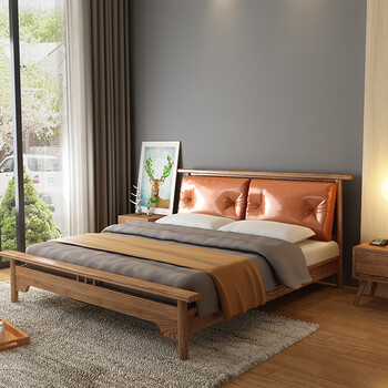 8米双人床小户型白蜡木家具 浅胡桃色床 1200mm*2000mm