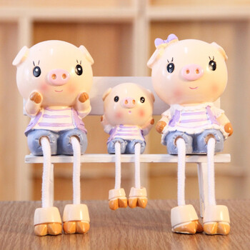 娃娃田园摆设品树脂婚庆情侣摆件创意家居装饰品礼物 小猪仔一家三口