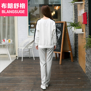 布朗舒格 2016早秋新款运动服学生时尚休闲运动套装女春秋长袖卫衣两件套潮TZ027 套装 白衣灰裤 L