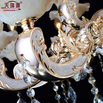 天瑞源 欧式锌合金玉石水晶吊灯 奢华客厅灯别墅卧室餐厅蜡烛灯饰 八头吊灯