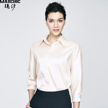 
                                        Maxchic玛汐2017春夏女 翻领七分袖通勤百搭衬衫上衣 19223 米色 XXL                