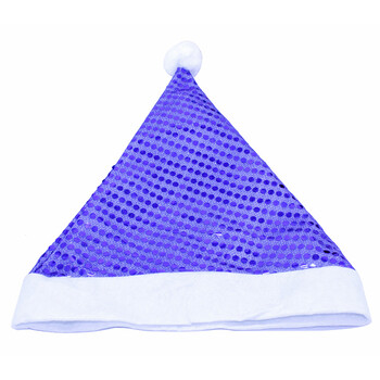 巴比鹤 圣诞节密丝绒毛绒 圣诞帽子新款超柔圣诞帽 蓝色亮片帽