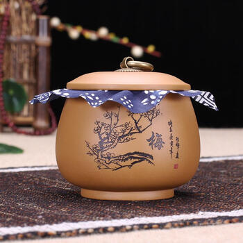 
                                        玖晟祥 宜兴紫砂茶叶罐原矿紫砂醒茶罐 精品普洱罐 陶瓷缸梅兰竹菊 铜扣小罐—兰花款                