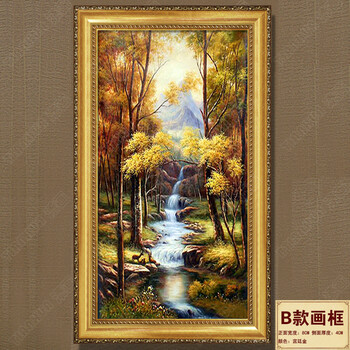 
                                        添画（TIANHUA） 添画 简欧竖款风景画纯手绘油画 玄关山水风景挂画 走廊墙壁画 宫殿金框 100*200CM                