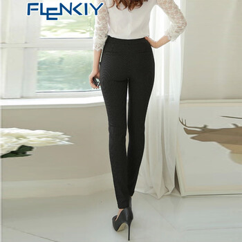 Flenkiy2015秋冬装新款休闲修身条纹女哈伦裤OL职业正装中高腰长裤 黑色 29码