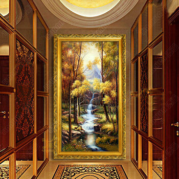 
                                        添画（TIANHUA） 添画 简欧竖款风景画纯手绘油画 玄关山水风景挂画 走廊墙壁画 宫殿金框 100*200CM                