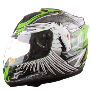 SOL摩托车头盔海鸟全盔 SOL 68S系列独角兽二代高档跑盔 巫师全盔 绿银独角兽 XL