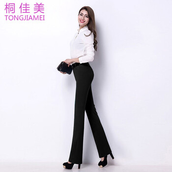 
                                                            2019新品 大码黑色修身正装裤OL工装高腰小直筒微喇长裤职业西裤女 黑色 36码/2尺8腰围7XL                