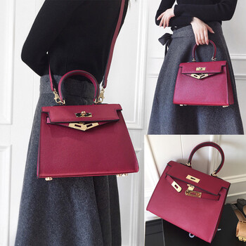 明星同款包2017新款真皮kelly凯莉包手掌纹单肩斜挎迷你新娘女包 酒红