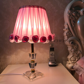 欧式时尚温馨卧室床头台灯结婚礼物婚庆卧室书房水晶台灯 粉色(送led