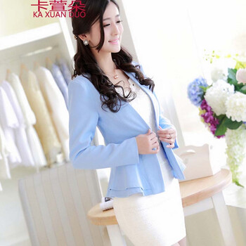 卡萱朵    2015新款秋装小西装女外套潮韩版大码修身西服 草绿色 L码现货