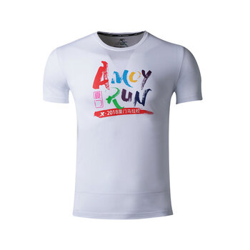 特步男子短袖针织衫2018春季新款厦门马拉松文化衫舒适跑步t恤男特步