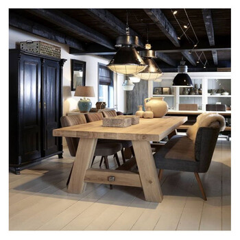 长方形泡茶桌洽谈桌咖啡厅乡村复古酒吧桌椅组合 200*90*75*5cm桌面