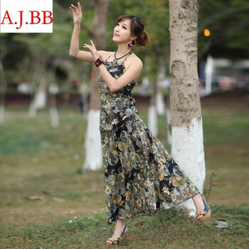 橘色霓裳*XC8090  2015民族风夏新款女装 精麻印花吊带+裙两件套 白色 均码