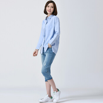 
                                        
                                                            Stamen2018女装新款 韩版纯棉透气白衬衫女长袖打底衫简约款职业衬衣工作服工装 暗门襟蓝色长袖 M                