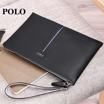 polo 男士手包真皮牛皮软皮手拿包男包信封包商务休闲031431 黑色