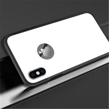 iphonex手机壳 保护壳金属边框钢化玻璃壳防摔爆款 白底黑边 苹果x(5