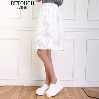 八锻锦（BETOUCH）雪纺半身裙优雅淑女短裙2015夏新款高腰蓬蓬裙韩版A字裙纯色中长裙 白色 L