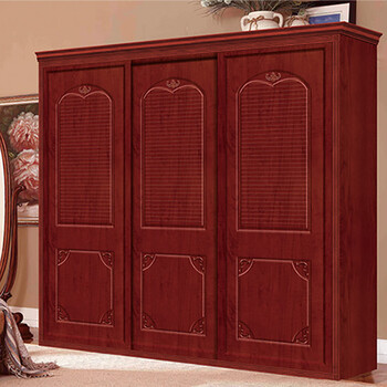 实木推拉门定制红深色苹果木衣柜门复古中欧式原木移门定做 hf-4005