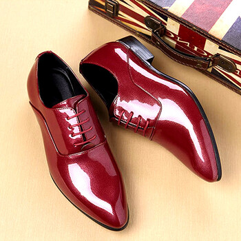 商务正装皮鞋男英伦亮面休闲鞋男士尖头鞋子漆皮男鞋新郎红色婚鞋