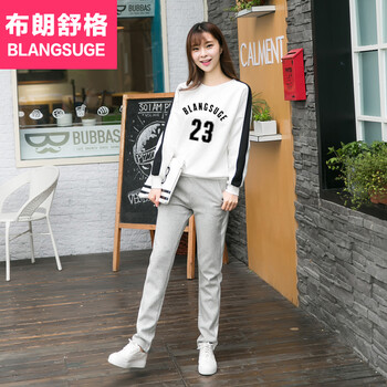 布朗舒格 2016早秋新款运动服学生时尚休闲运动套装女春秋长袖卫衣两件套潮TZ027 套装 白衣灰裤 L