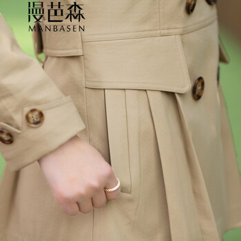 
                                        漫芭森 风衣女中长款 时尚韩版修身显瘦气质女士风衣外套女春秋装新款休闲上衣大码女装春 粉色 M                